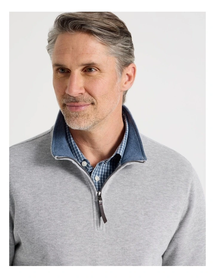 Long Sleeve 1/4 Zip Sweat Top in Grey image 3