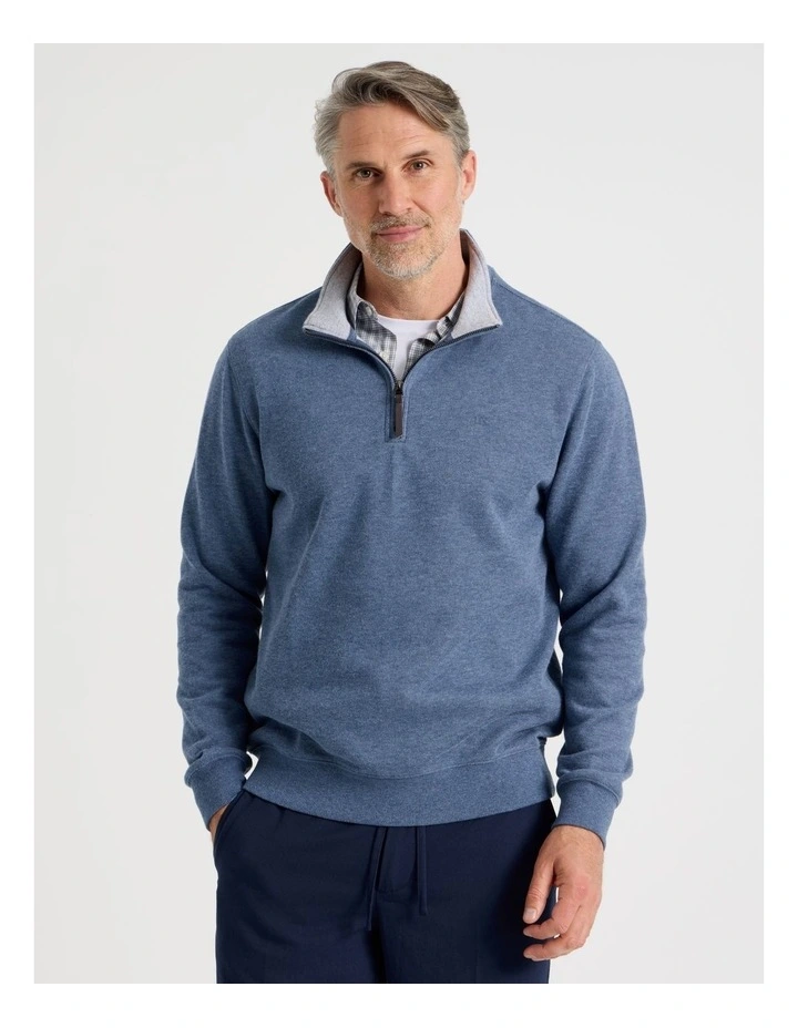 Long Sleeve 1/4 Zip Sweat Top in Indigo image 1