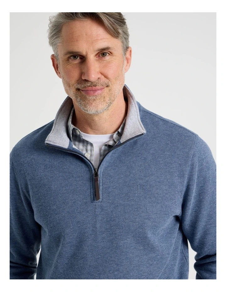 Long Sleeve 1/4 Zip Sweat Top in Indigo image 2