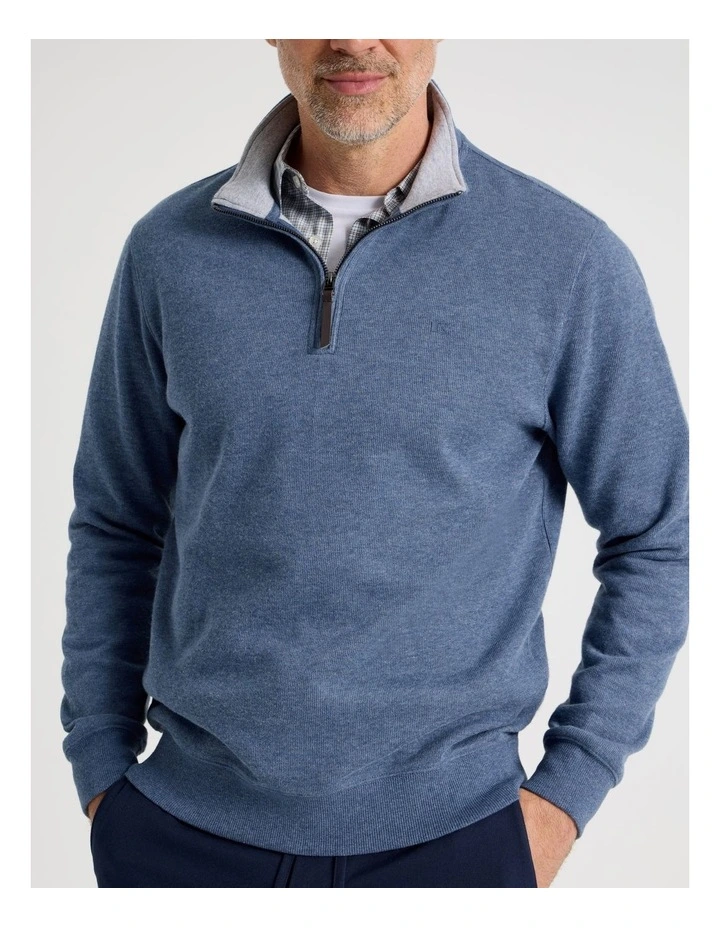 Long Sleeve 1/4 Zip Sweat Top in Indigo image 4