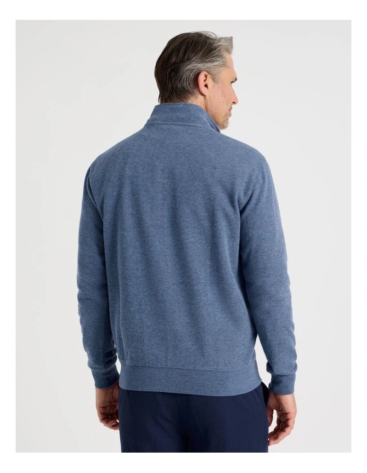 Long Sleeve 1/4 Zip Sweat Top in Indigo image 5