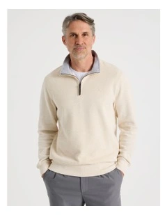 Long Sleeve 1/4 Zip Sweat Top in Bone