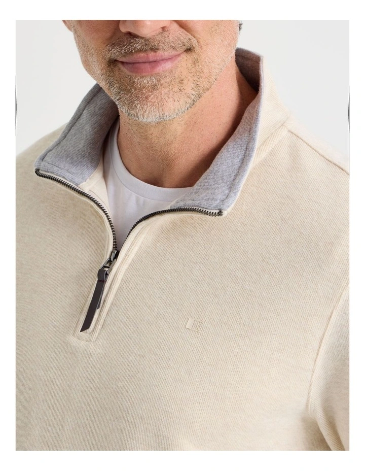 Long Sleeve 1/4 Zip Sweat Top in Bone image 3