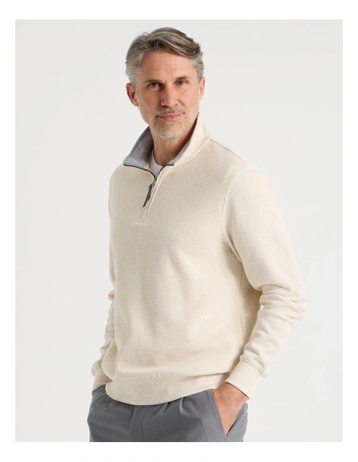 Long Sleeve 1/4 Zip Sweat Top in Bone image 4