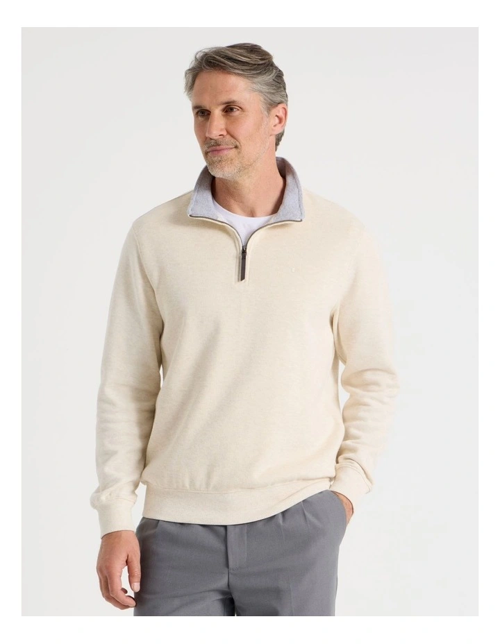 Long Sleeve 1/4 Zip Sweat Top in Bone image 5