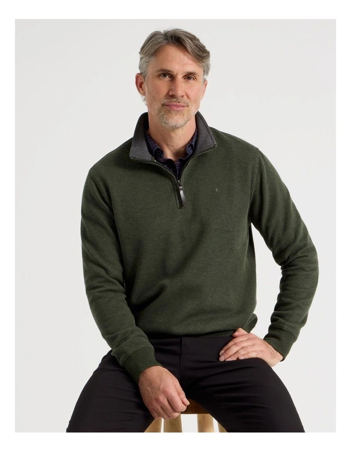 Long Sleeve 1/4 Zip Sweat Top in Khaki image 1
