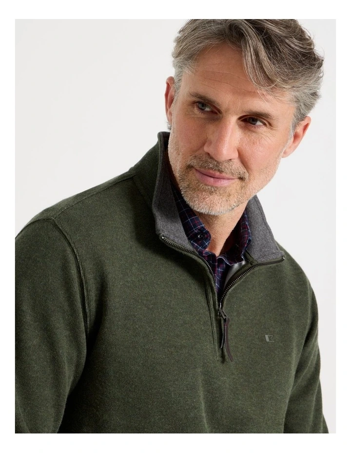 Long Sleeve 1/4 Zip Sweat Top in Khaki image 2