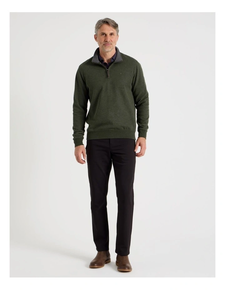 Long Sleeve 1/4 Zip Sweat Top in Khaki image 3