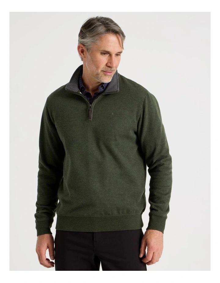 Long Sleeve 1/4 Zip Sweat Top in Khaki image 4