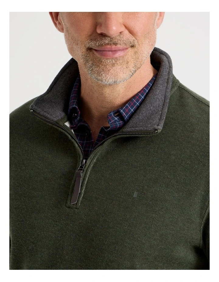 Long Sleeve 1/4 Zip Sweat Top in Khaki image 5