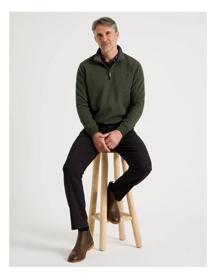 Long Sleeve 1/4 Zip Sweat Top in Khaki image 7