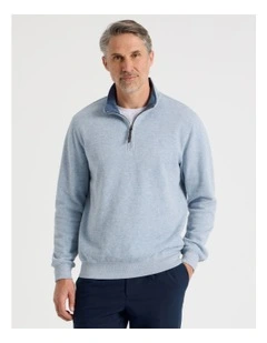 Long Sleeve 1/4 Zip Sweat Top in Light Blue