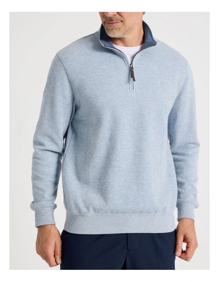 Long Sleeve 1/4 Zip Sweat Top in Light Blue image 3