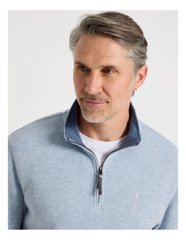 Long Sleeve 1/4 Zip Sweat Top in Light Blue image 5