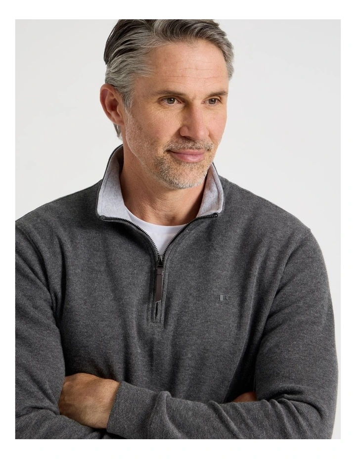 Long Sleeve 1/4 Zip Sweat Top in Charcoal image 1