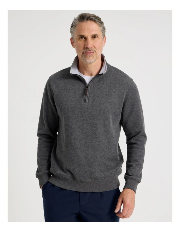 Long Sleeve 1/4 Zip Sweat Top in Charcoal image 2