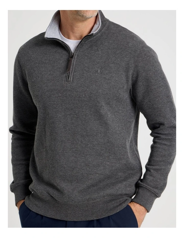 Long Sleeve 1/4 Zip Sweat Top in Charcoal image 4