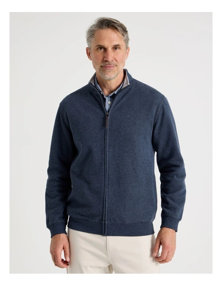 Long Sleeve Full Zip Sweat Top in Navy image 1