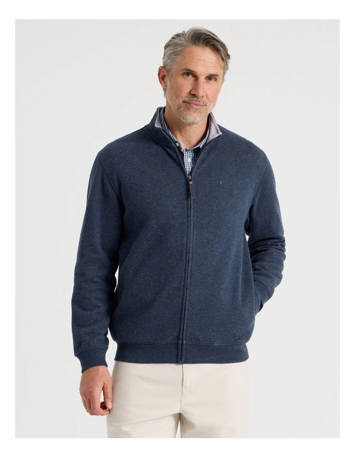 Long Sleeve Full Zip Sweat Top in Navy image 3