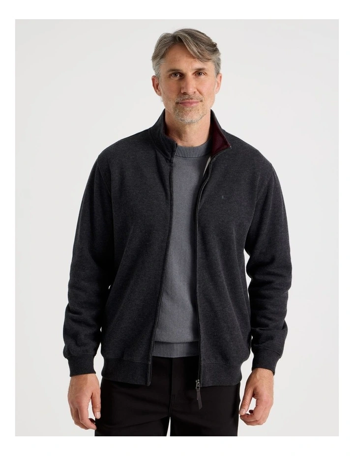 Long Sleeve Full Zip Sweat Top in Black image 1