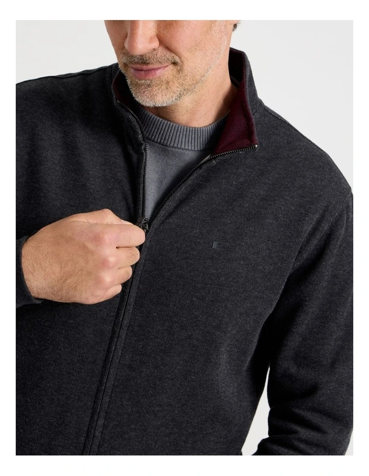 Long Sleeve Full Zip Sweat Top in Black image 2