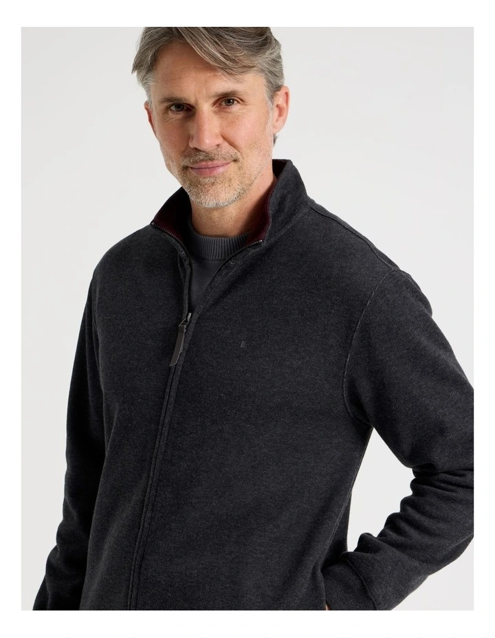 Long Sleeve Full Zip Sweat Top in Black image 4