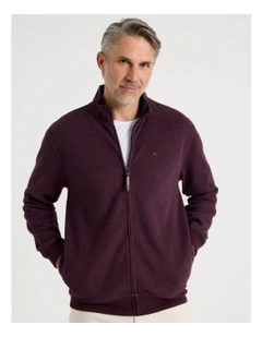 Long Sleeve Full Zip Sweat Top in Burgundy