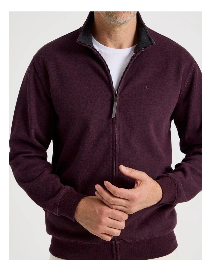 Long Sleeve Full Zip Sweat Top in Burgundy image 2