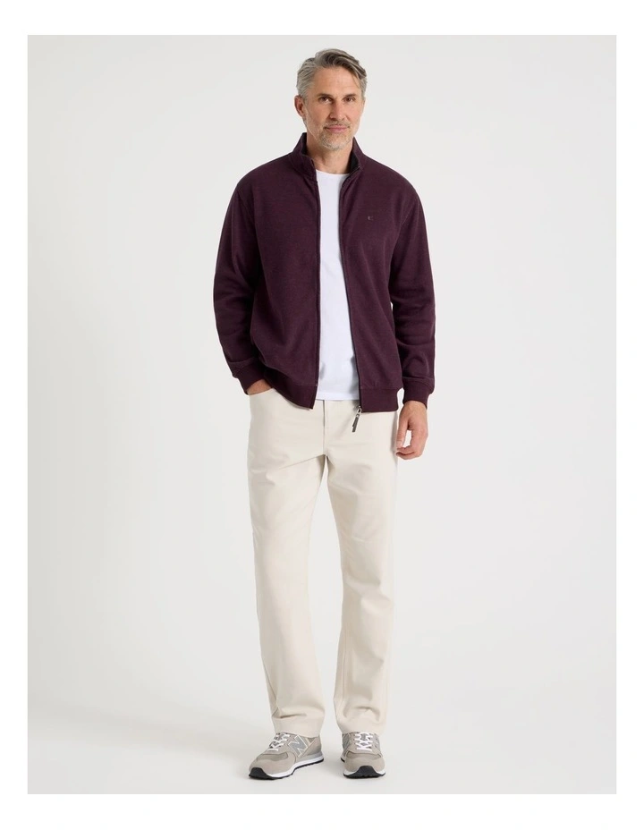 Long Sleeve Full Zip Sweat Top in Burgundy image 3