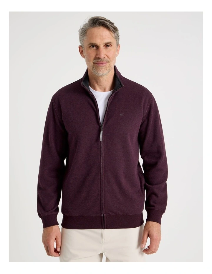 Long Sleeve Full Zip Sweat Top in Burgundy image 4