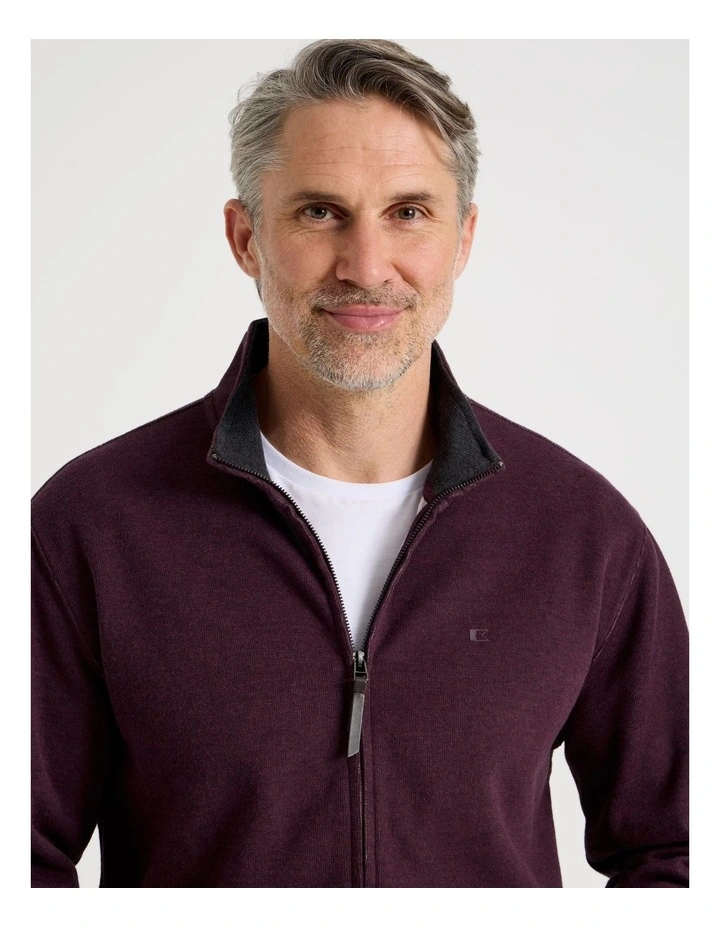 Long Sleeve Full Zip Sweat Top in Burgundy image 5