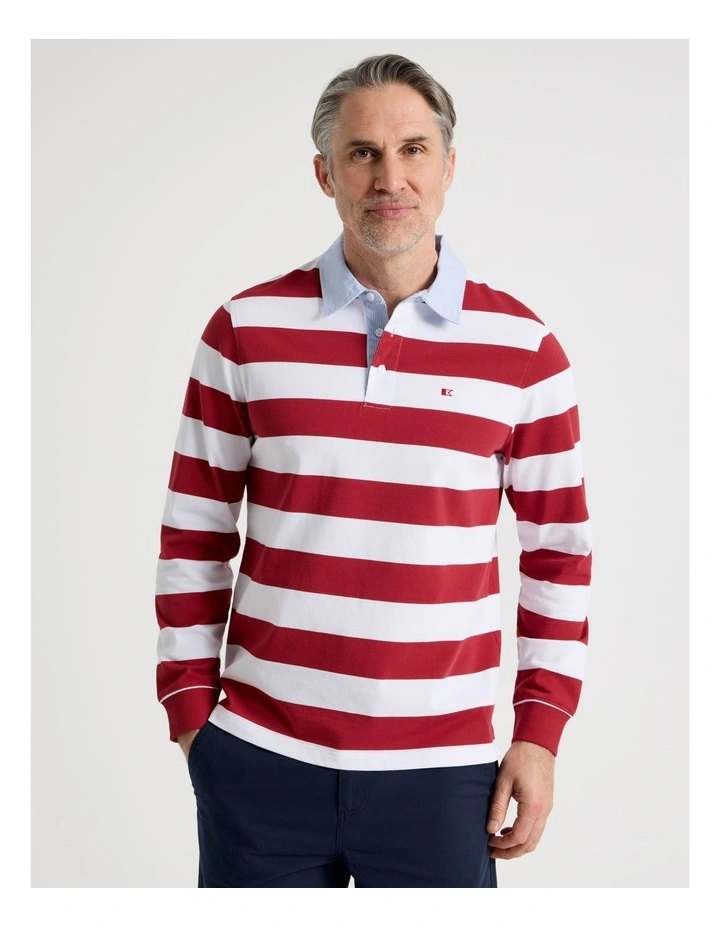 Long Sleeve Rugby Polo in Red Stripe image 2