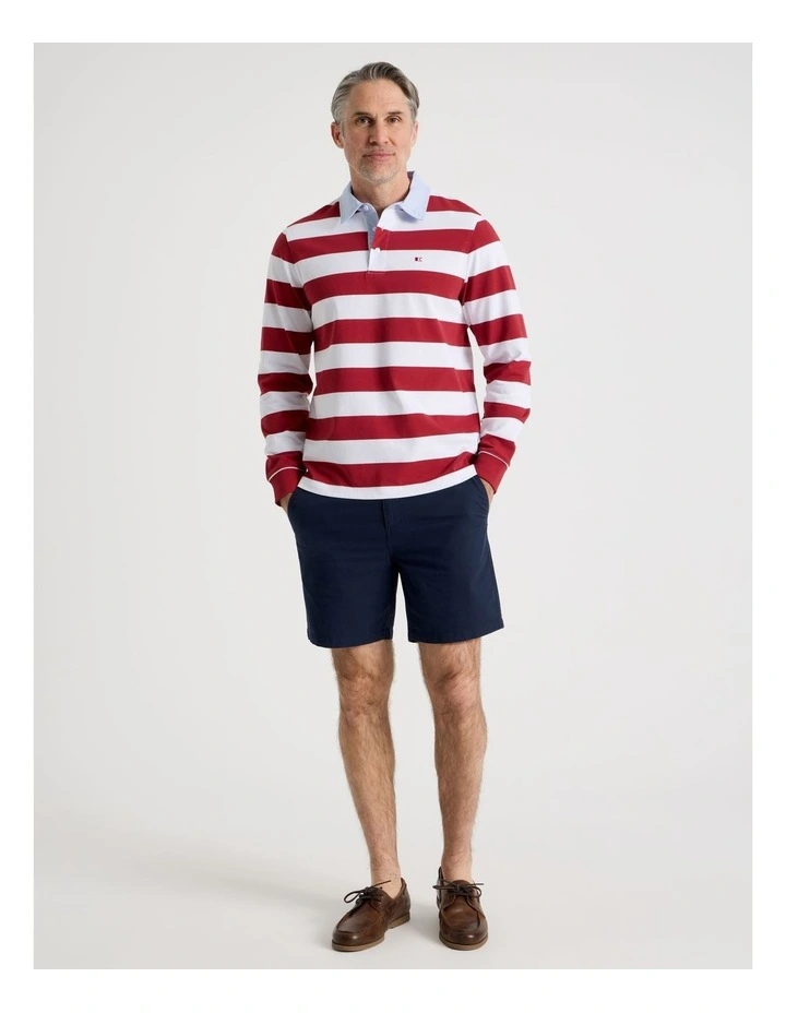 Long Sleeve Rugby Polo in Red Stripe image 3