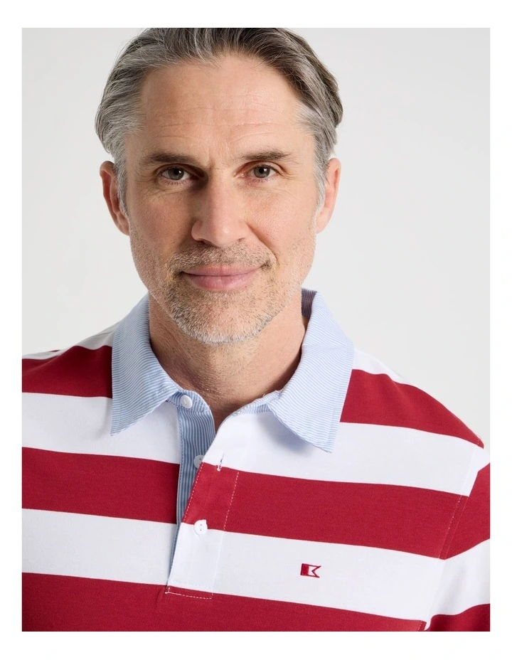 Long Sleeve Rugby Polo in Red Stripe image 4