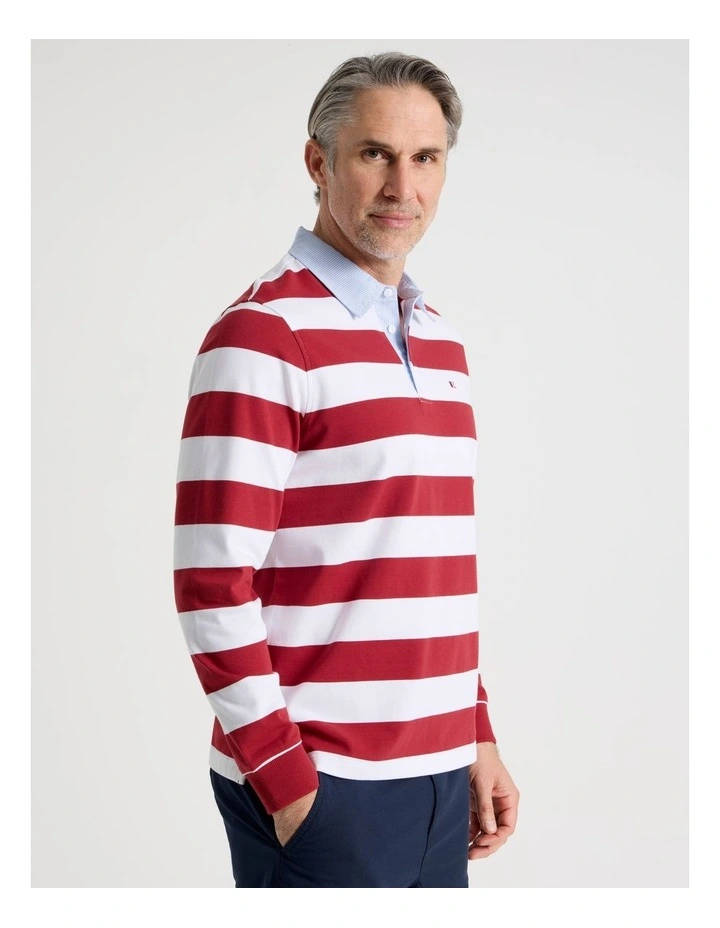 Long Sleeve Rugby Polo in Red Stripe image 5