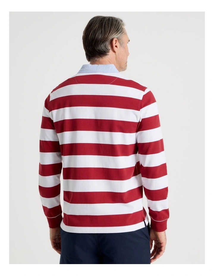 Long Sleeve Rugby Polo in Red Stripe image 6