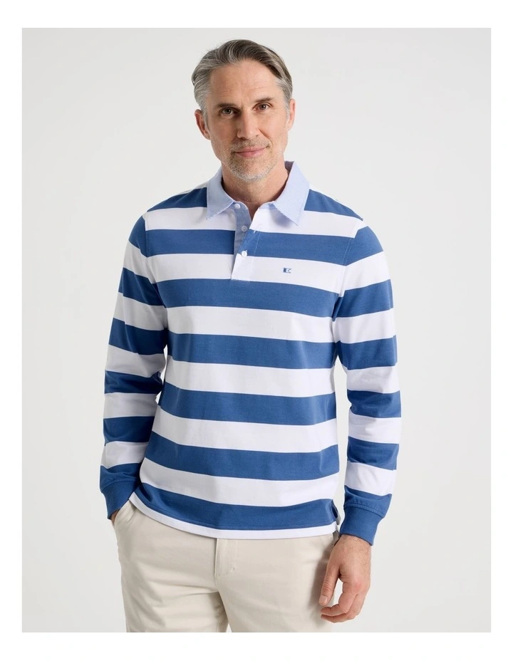 Long Sleeve Rugby Polo in Blue Stripe image 1