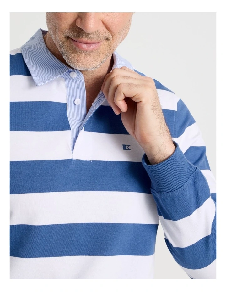 Long Sleeve Rugby Polo in Blue Stripe image 2