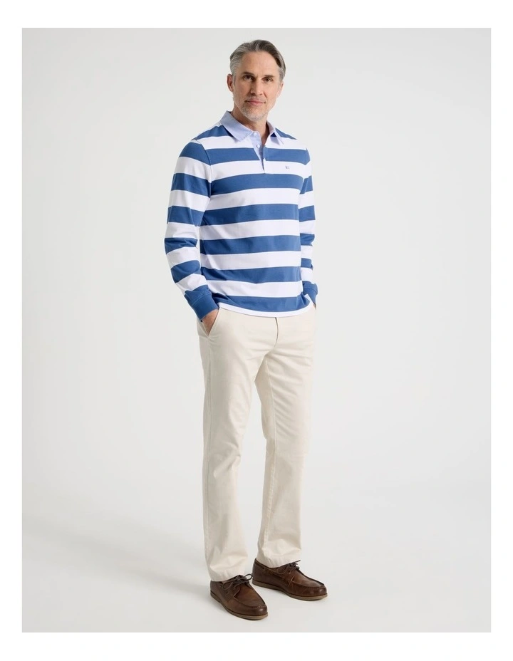 Long Sleeve Rugby Polo in Blue Stripe image 3