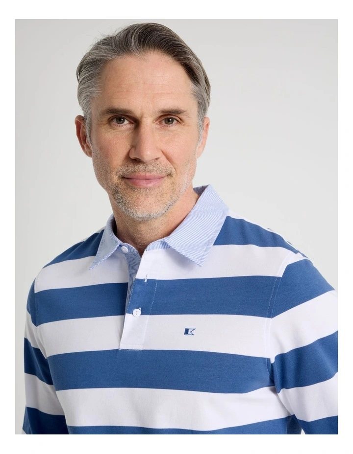 Long Sleeve Rugby Polo in Blue Stripe image 4