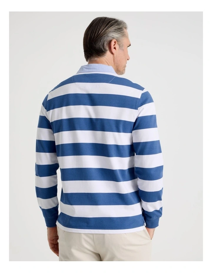 Long Sleeve Rugby Polo in Blue Stripe image 5