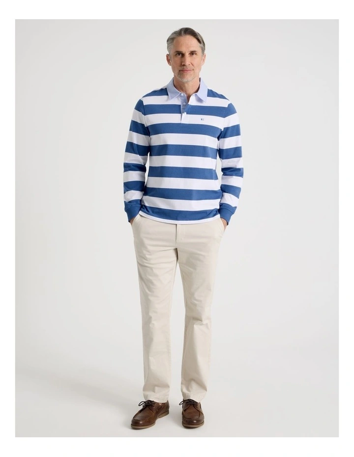Long Sleeve Rugby Polo in Blue Stripe image 6