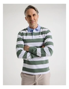 Long Sleeve Rugby Polo in Sage Stripe
