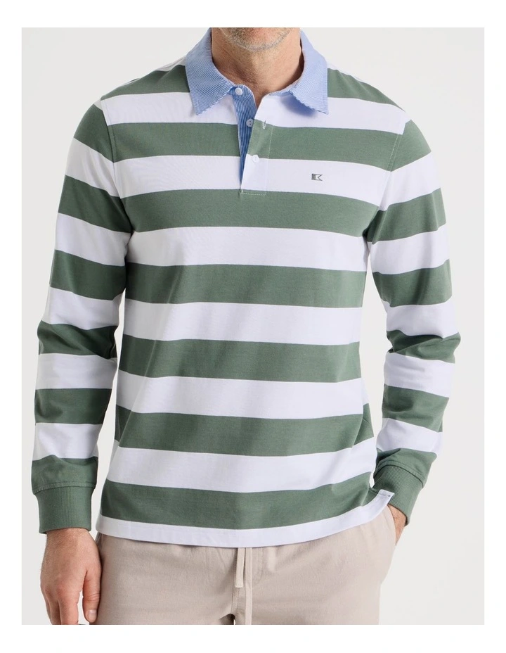Long Sleeve Rugby Polo in Sage Stripe image 3
