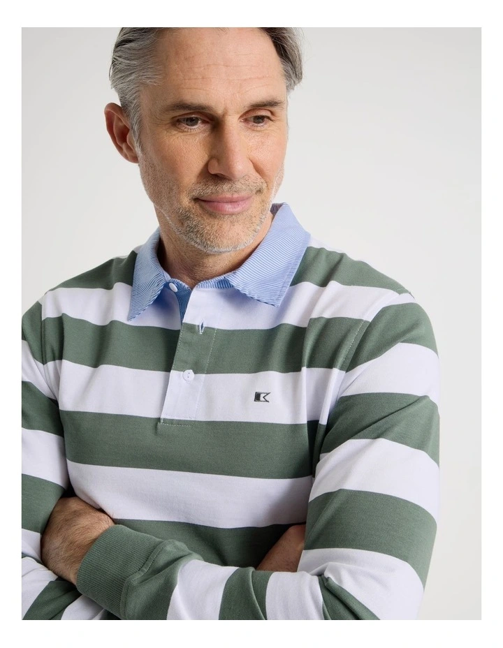 Long Sleeve Rugby Polo in Sage Stripe image 4