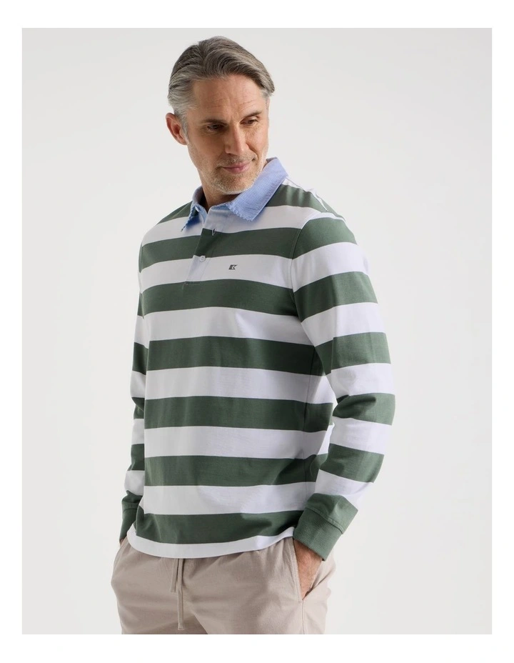 Long Sleeve Rugby Polo in Sage Stripe image 5