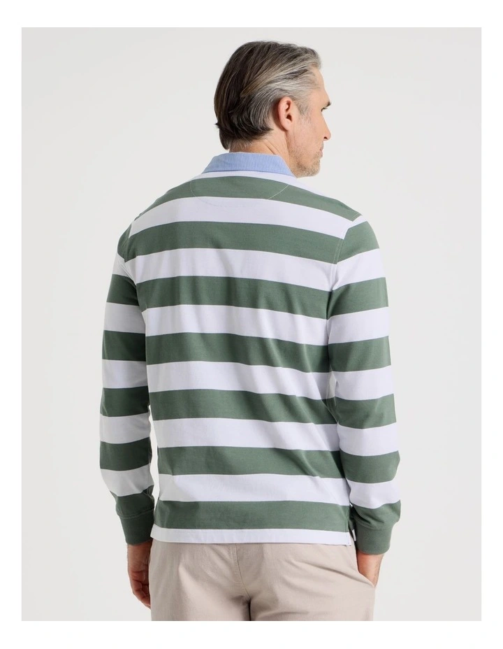 Long Sleeve Rugby Polo in Sage Stripe image 6