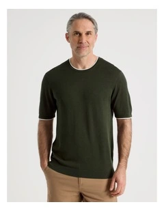 Short Sleeve Bamboo Cotton T-Shirt With Contrast Tipping in Khaki