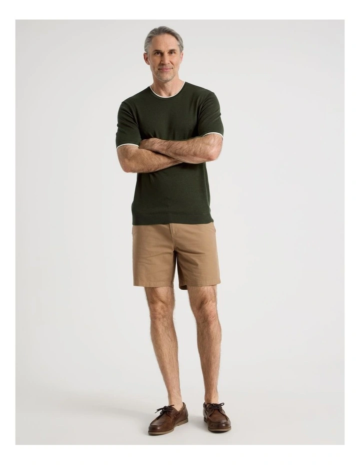 Short Sleeve Bamboo Cotton T-Shirt With Contrast Tipping in Khaki image 2
