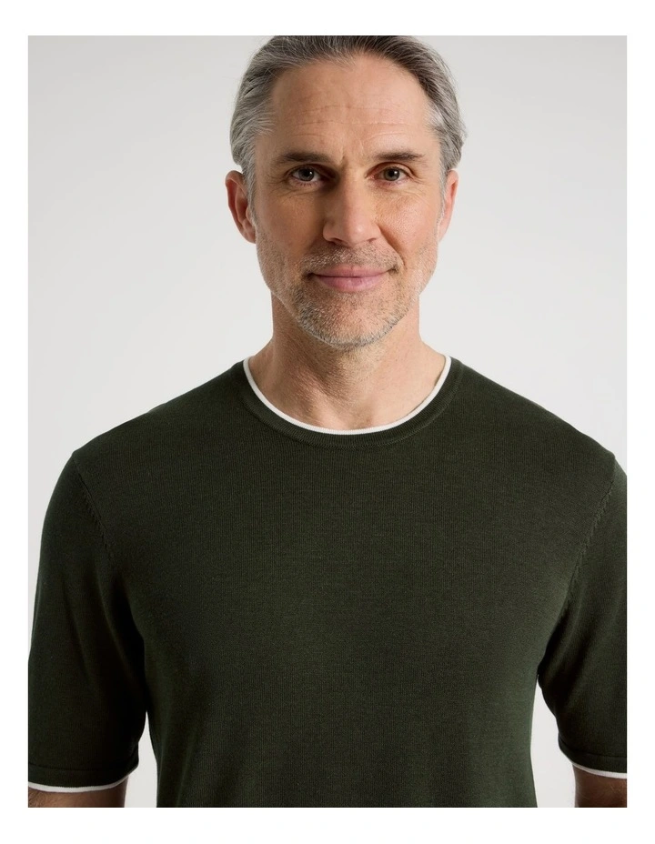 Short Sleeve Bamboo Cotton T-Shirt With Contrast Tipping in Khaki image 3